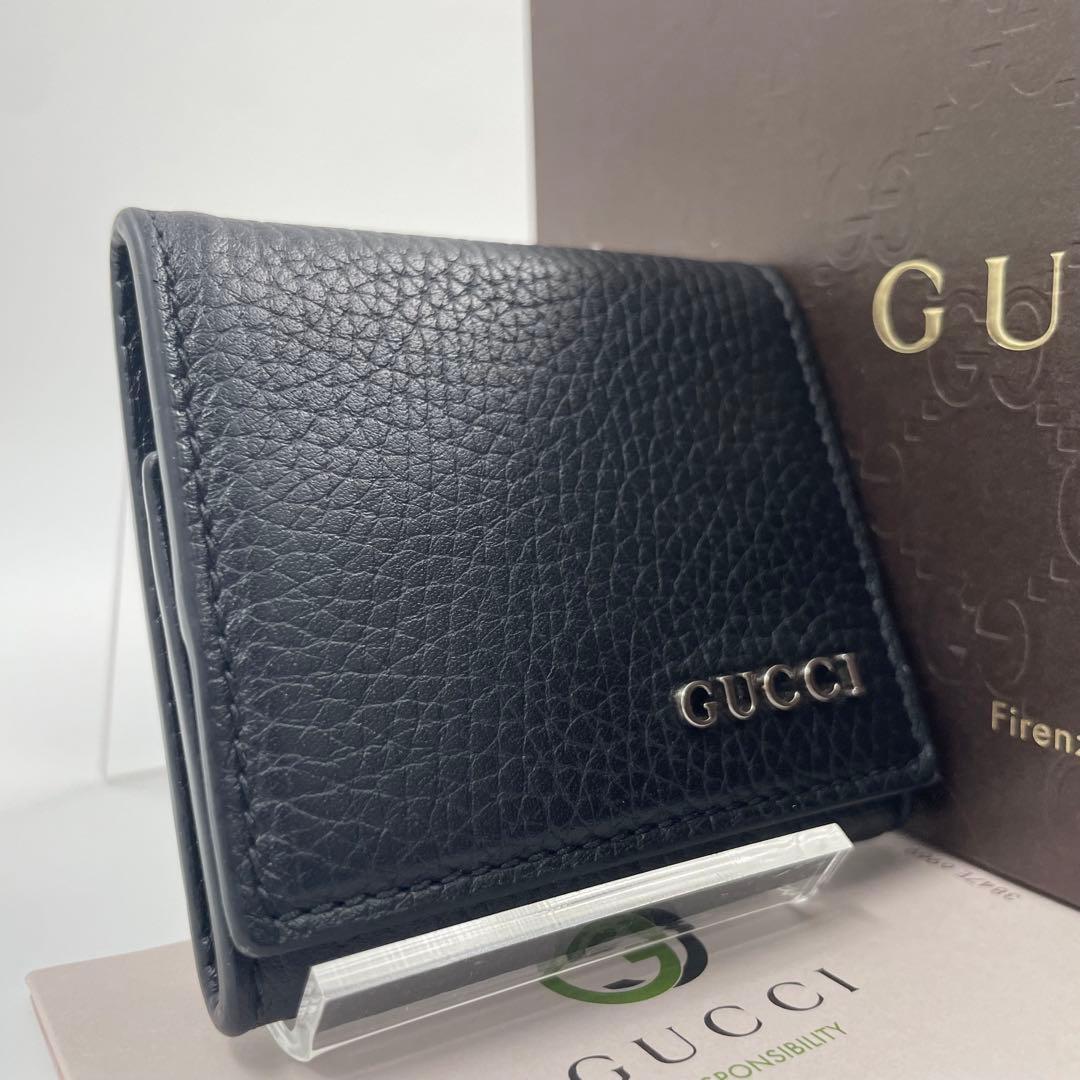 【✨極美品 現行】GUCCI ケース メタルロゴ シボ革 ブラック