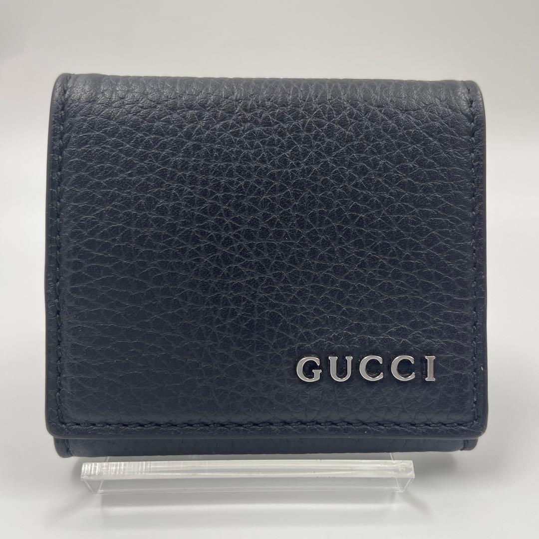 【✨極美品 現行】GUCCI ケース メタルロゴ シボ革 ブラック