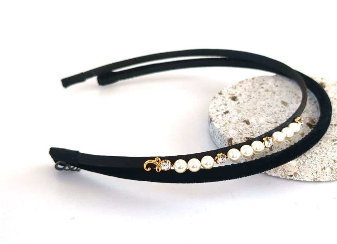 コンプレックスビズ*2本セットパール装飾　細ヘアバンド 黒
