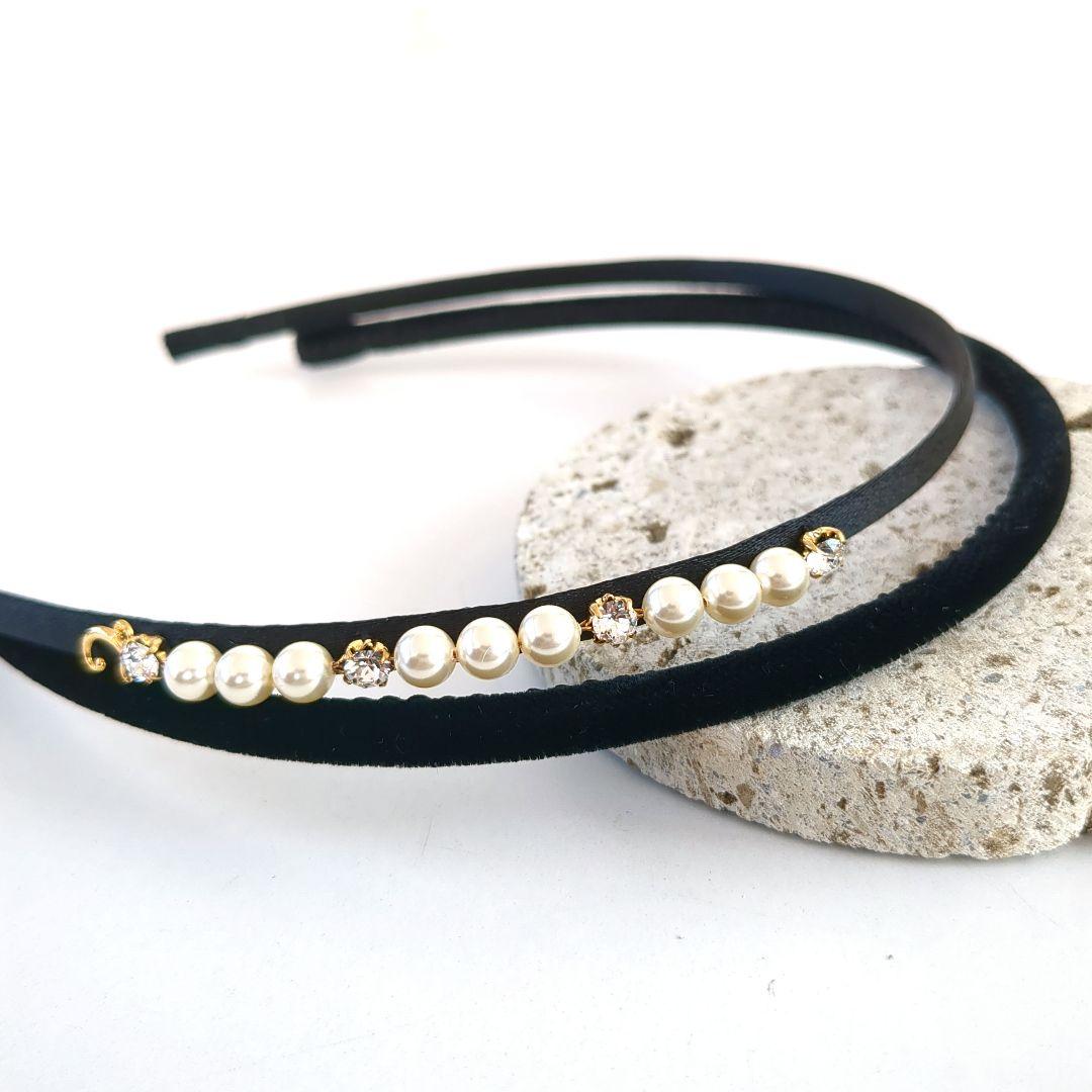 コンプレックスビズ*2本セットパール装飾　細ヘアバンド 黒