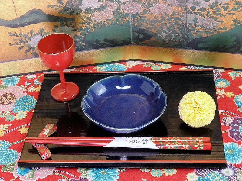 古伊万里　瑠璃　輪花小皿　３寸半皿　２枚　C734AS-DCg