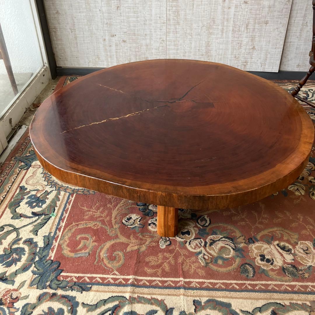 昭和レトロ 銘木 欅材 一枚板 大型座卓 円卓 センターテーブル サイドテーブル