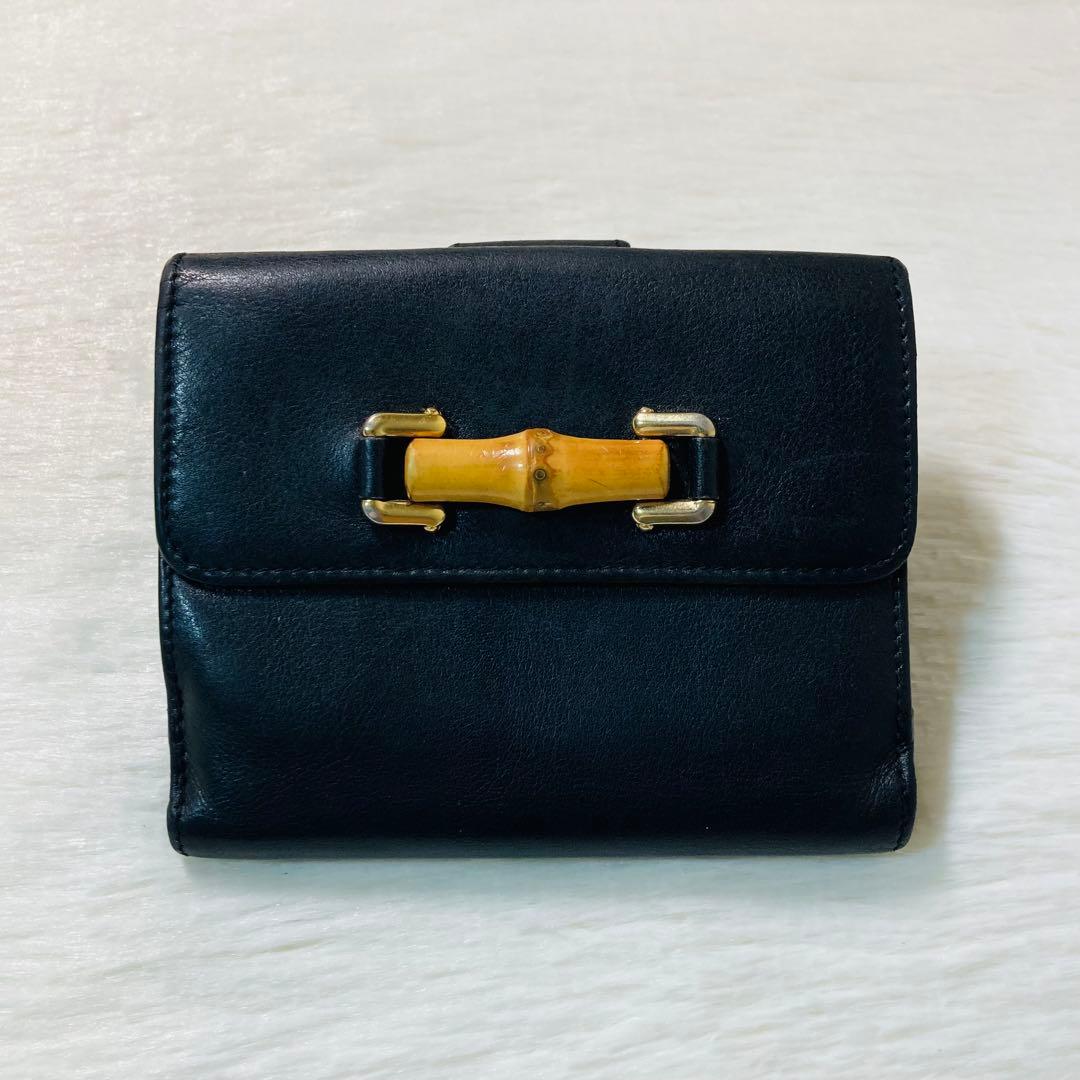 早い者勝ち　美品　GUCCI グッチ　バンブー　二つ折り　黒　レザー　人気