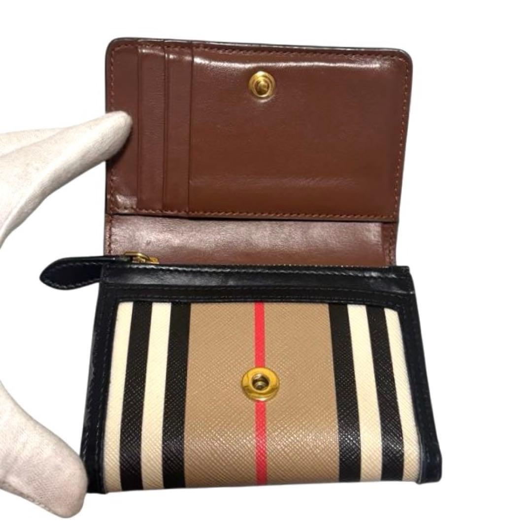 人気　美品　バーバリー　折り財布　PVC　マルチカラー　ストライプ　ノバチェック