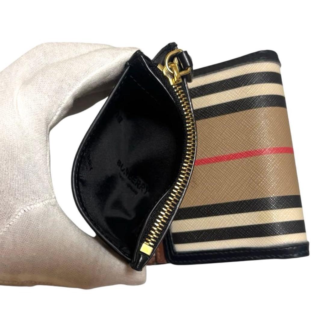 人気　美品　バーバリー　折り財布　PVC　マルチカラー　ストライプ　ノバチェック
