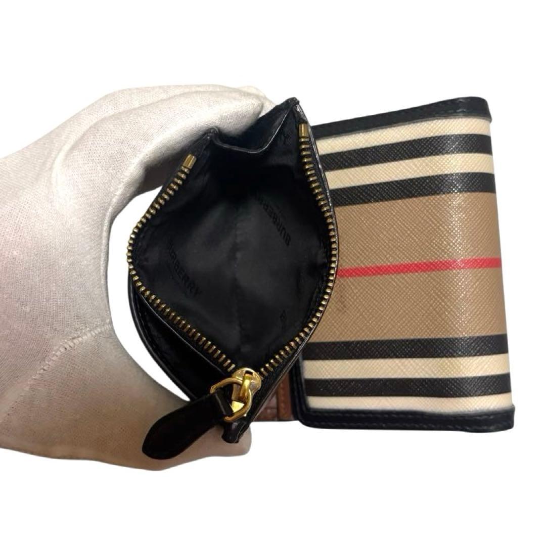 人気　美品　バーバリー　折り財布　PVC　マルチカラー　ストライプ　ノバチェック