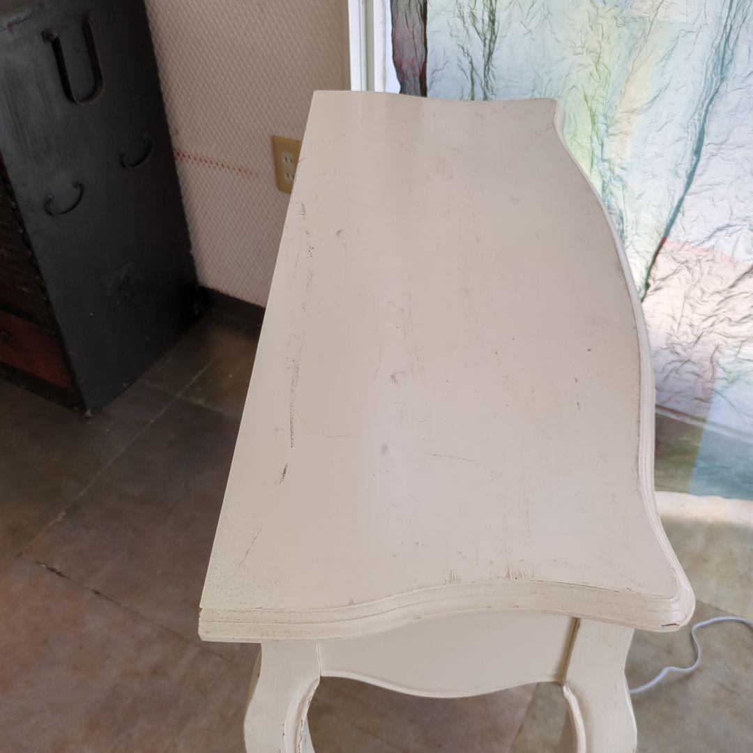 ホワイト バラ サイドテーブル ロココ調 猫脚 引き出し 木製 薔薇