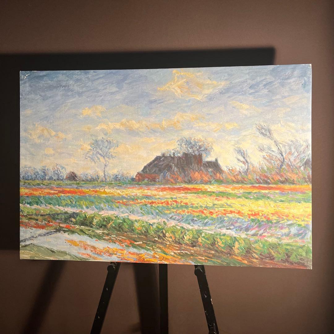 ★秀作★ 手書き油絵 クロード・モネ サッセンハイムのチューリップ畑（大）油彩画