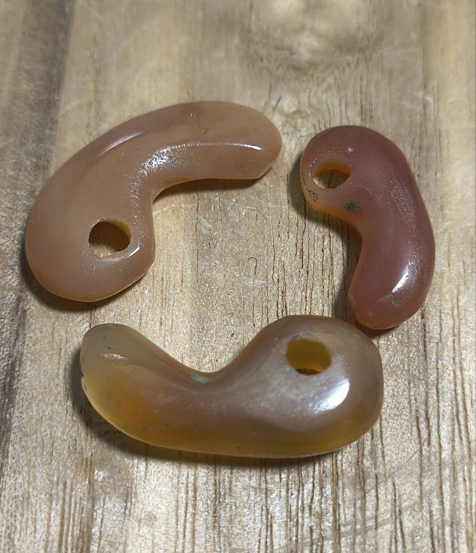 天然石 出雲 碧玉 出雲石 赤瑪瑙 勾玉 3個セット