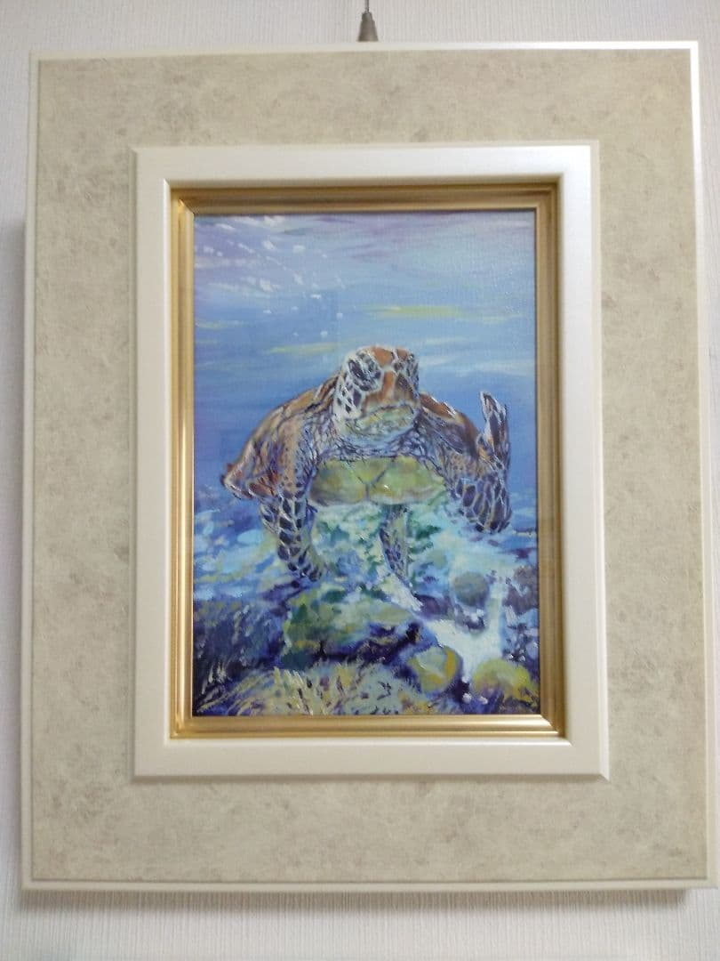 alohaHonu（油彩画額装済直筆SM） #ウミガメ絵画2