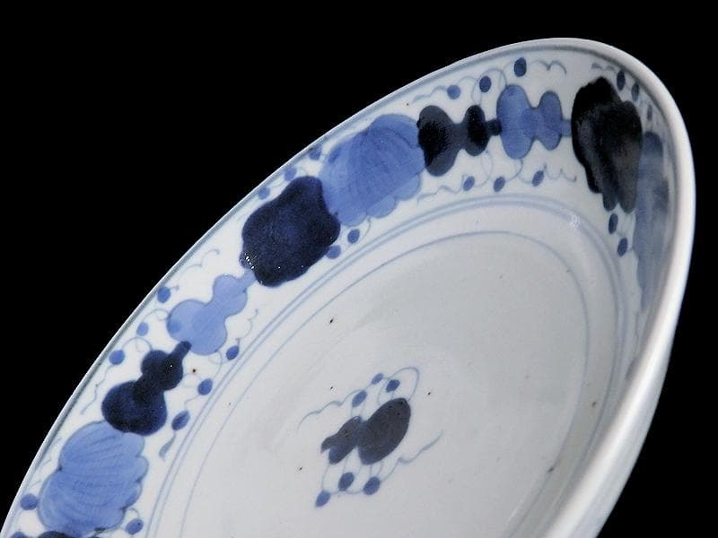 くらわんか　染付　瓢箪に葉紋様の図　５寸半皿　E523AS-CIg