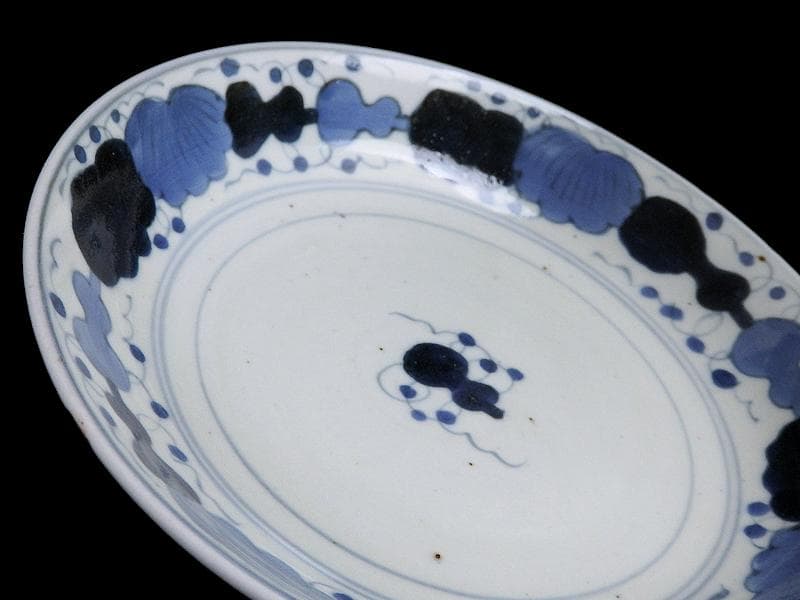 くらわんか　染付　瓢箪に葉紋様の図　５寸半皿　E523AS-CIg