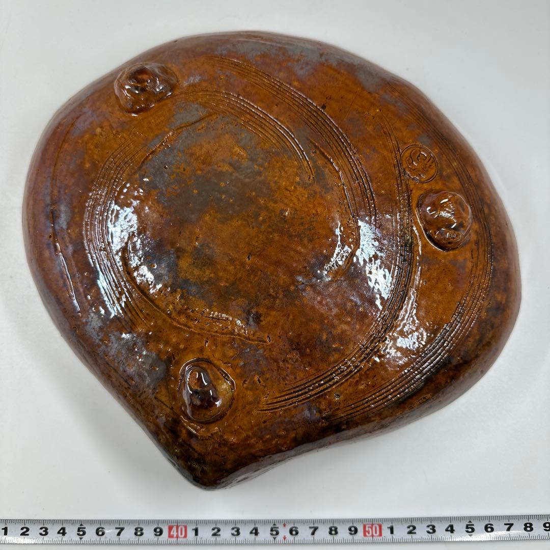 十六代　大樋長左衛門　大樋楽吉貝形大鉢　共箱　最大幅約28㎝　東Y7-0423⑤