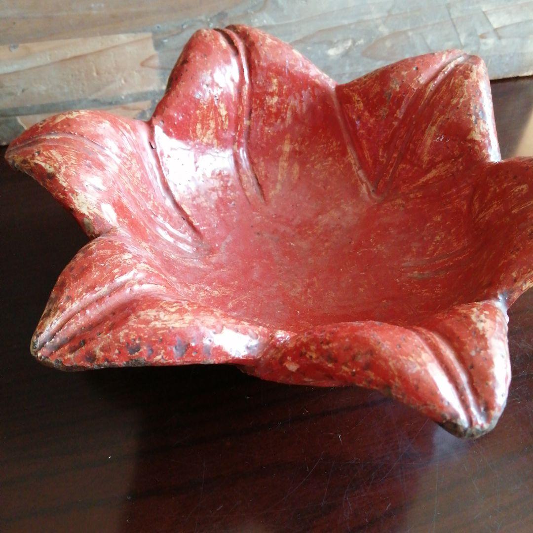 庸八焼　富永庸八　赤楽百合形大鉢　25cm　江戸後期