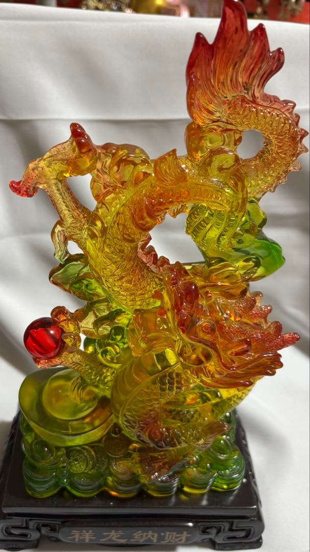 ドラゴン ガラス彫刻 約20cm