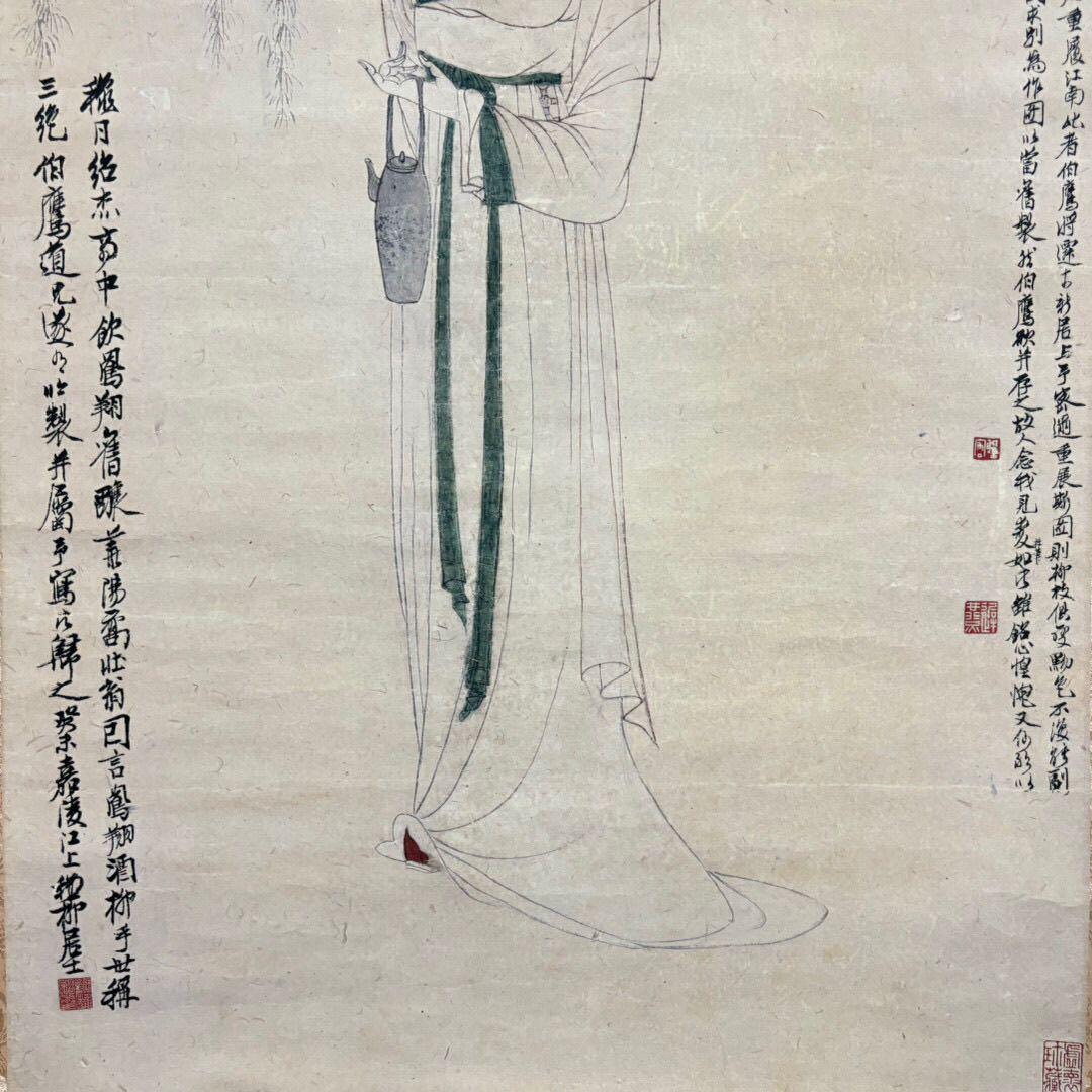 谢稚柳 人物図 掛け軸｜中堂｜中国人物画｜表装済み