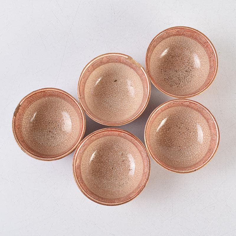 九谷焼　古九谷　八郎手赤絵金彩　煎茶碗　ぐい呑　五客　M　R9168