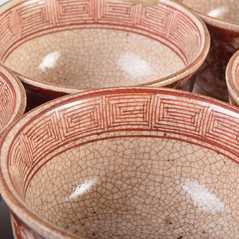 九谷焼　古九谷　八郎手赤絵金彩　煎茶碗　ぐい呑　五客　M　R9168