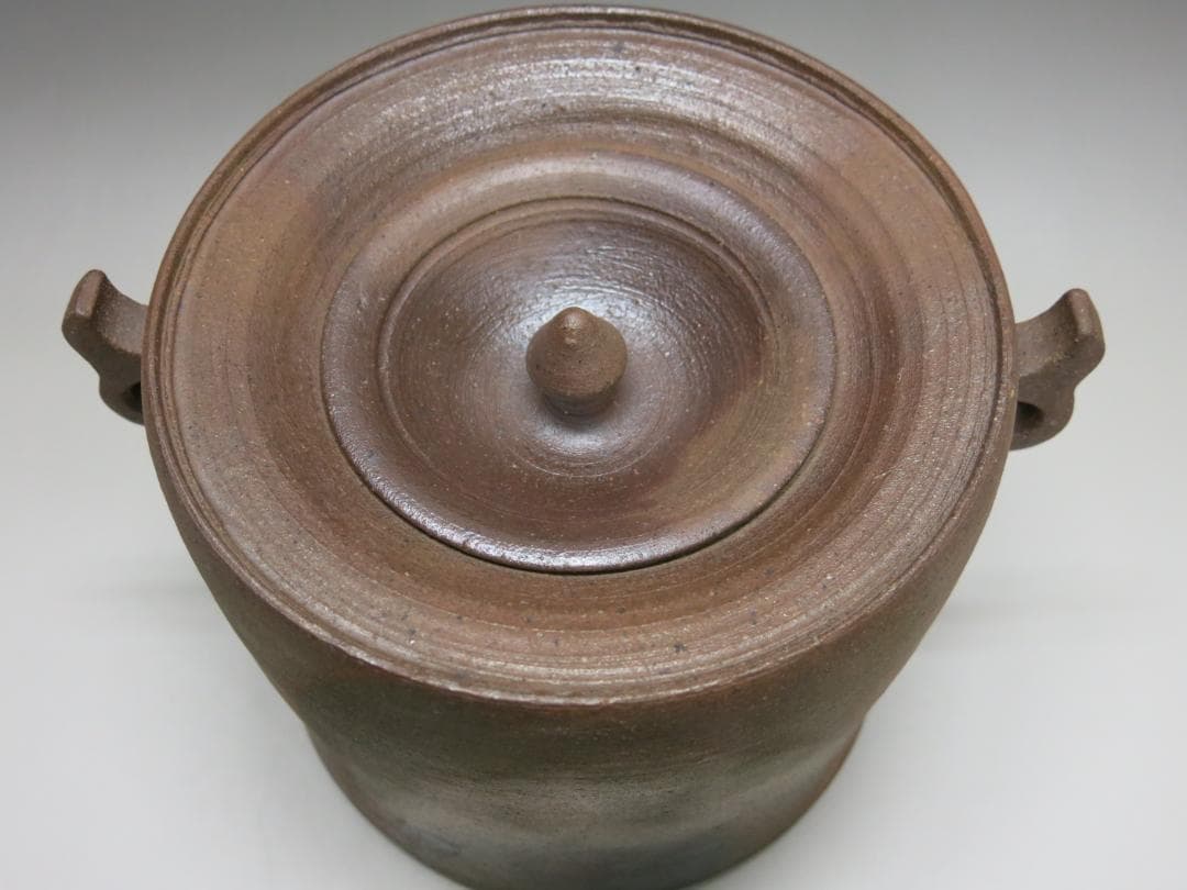 堀内宗完宗匠書付 堀野証嗣作「萬古やき南蛮写耳付水指」 共箱 茶道具 T-12