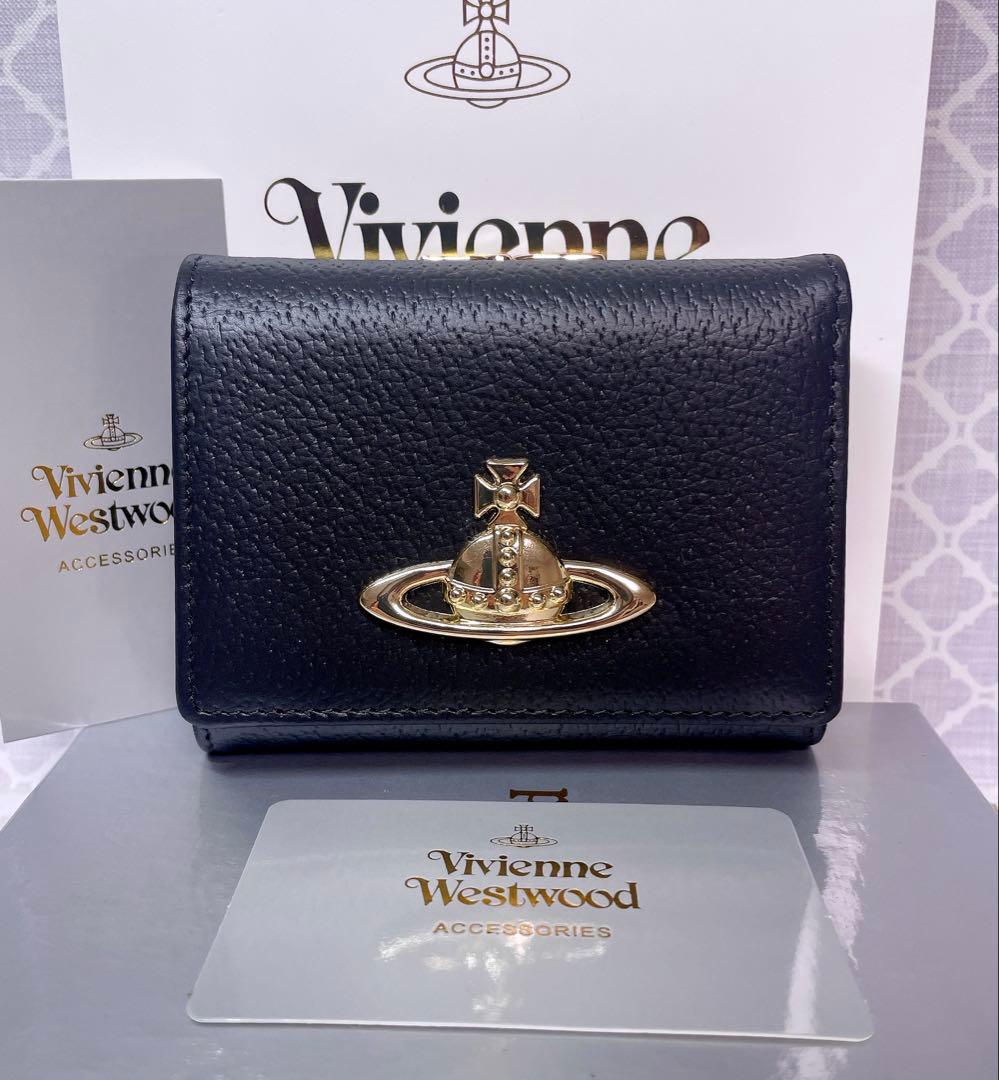 【最新☆新品】ヴィヴィアン・ウエストウッド　三つ折り財布 ブラックゴールド