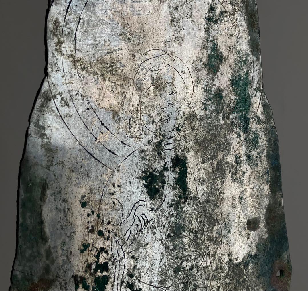 【平安〜院政期 銀張り線刻仏板11〜12世紀頃】骨董アンティーク美術芸術金工工芸