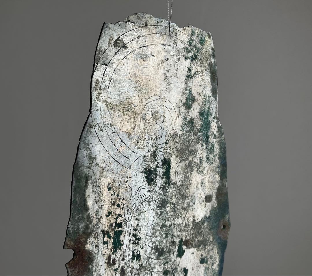 【平安〜院政期 銀張り線刻仏板11〜12世紀頃】骨董アンティーク美術芸術金工工芸