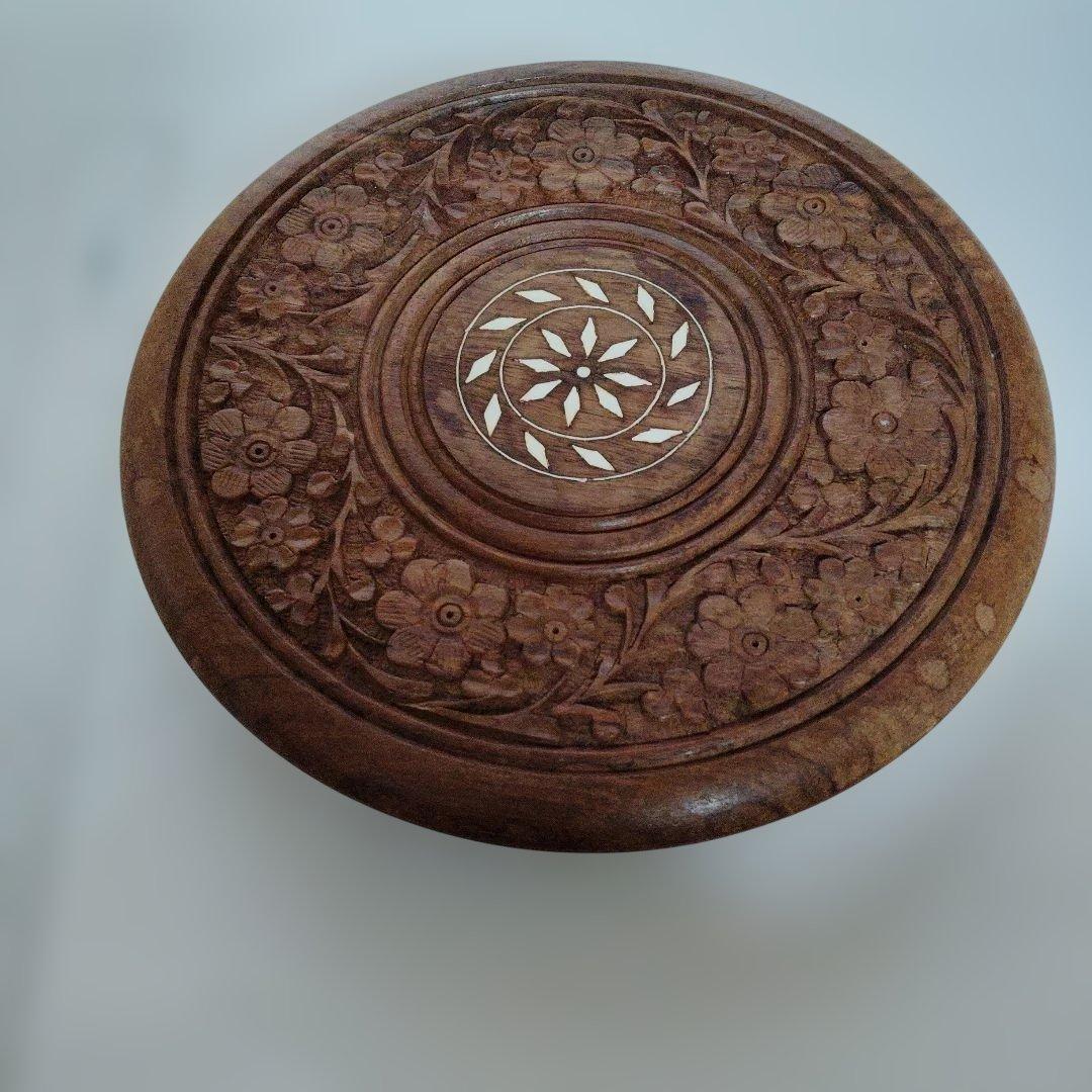 彫刻装飾木製キャスターテーブル ぞうがん細工　象嵌細工お花の台 花台
