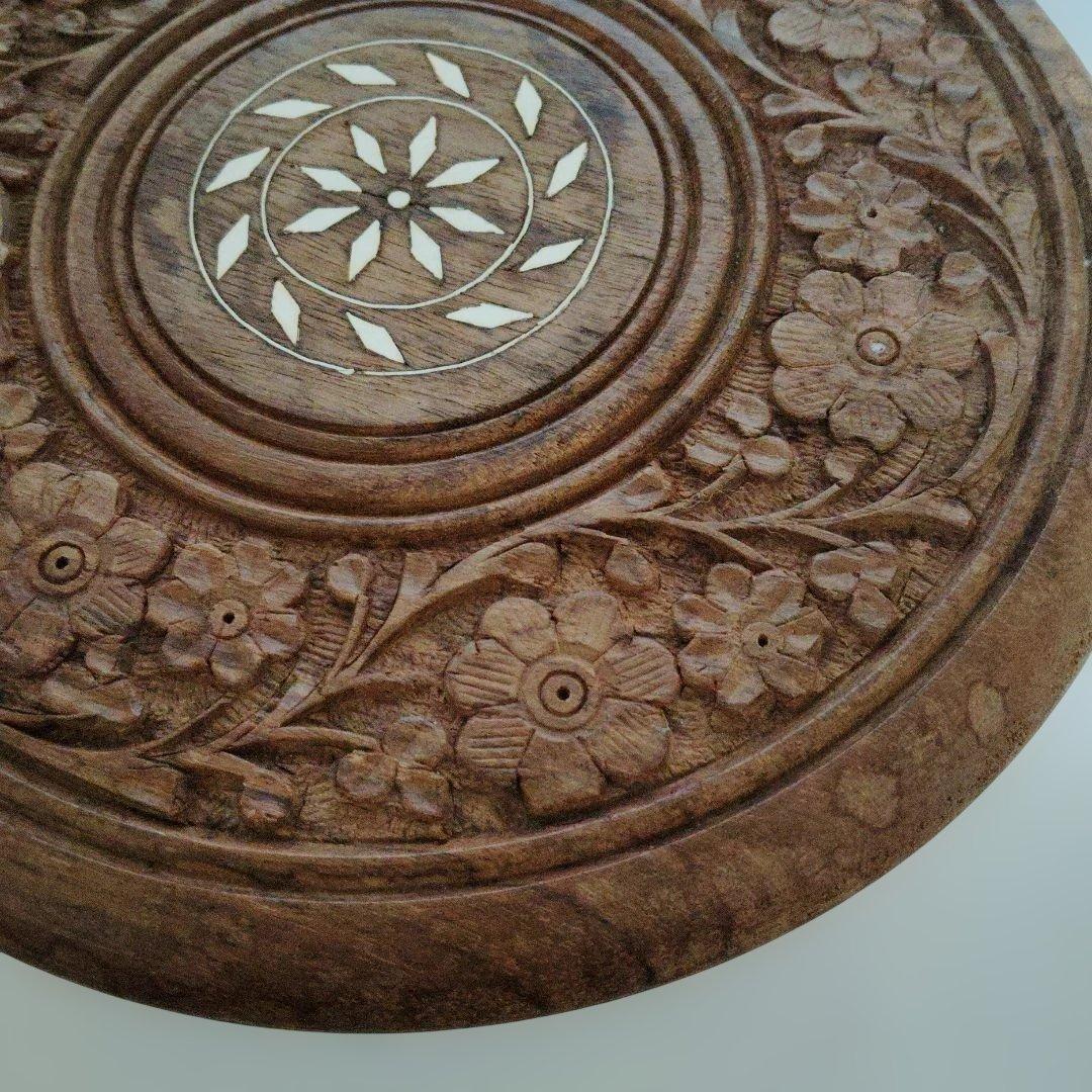 彫刻装飾木製キャスターテーブル ぞうがん細工　象嵌細工お花の台 花台