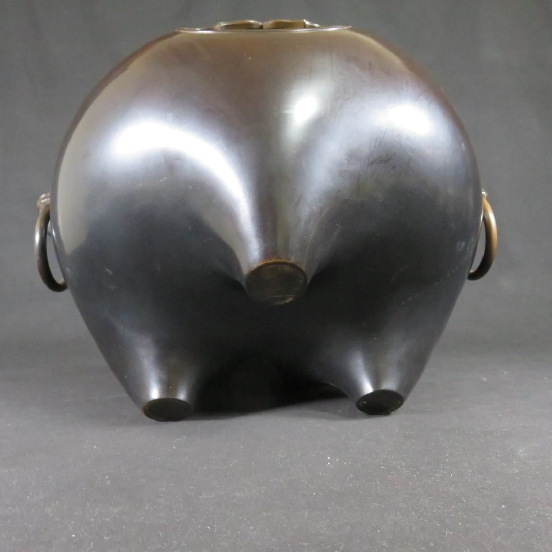 茶釜 茶道具 唐銅風炉 切合鬼面釜 木箱 共箱 在銘