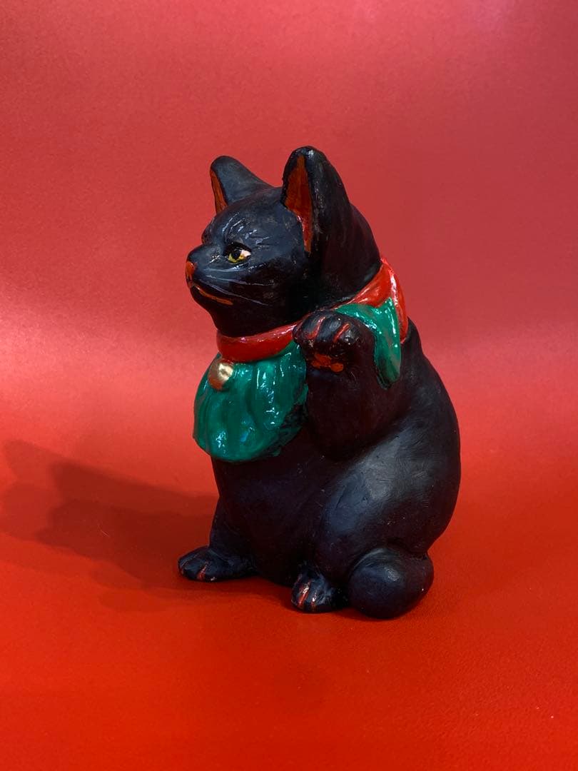 長浜人形　招き猫　黒　高さ15cm