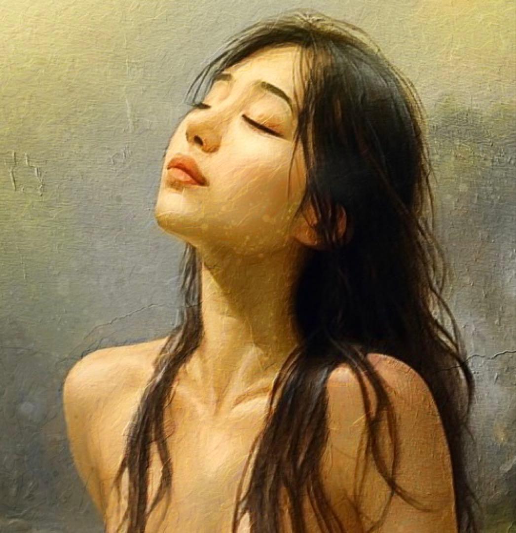 自然と美しい女性の肉体美を取り入れた絵画作品・油絵風アート作品