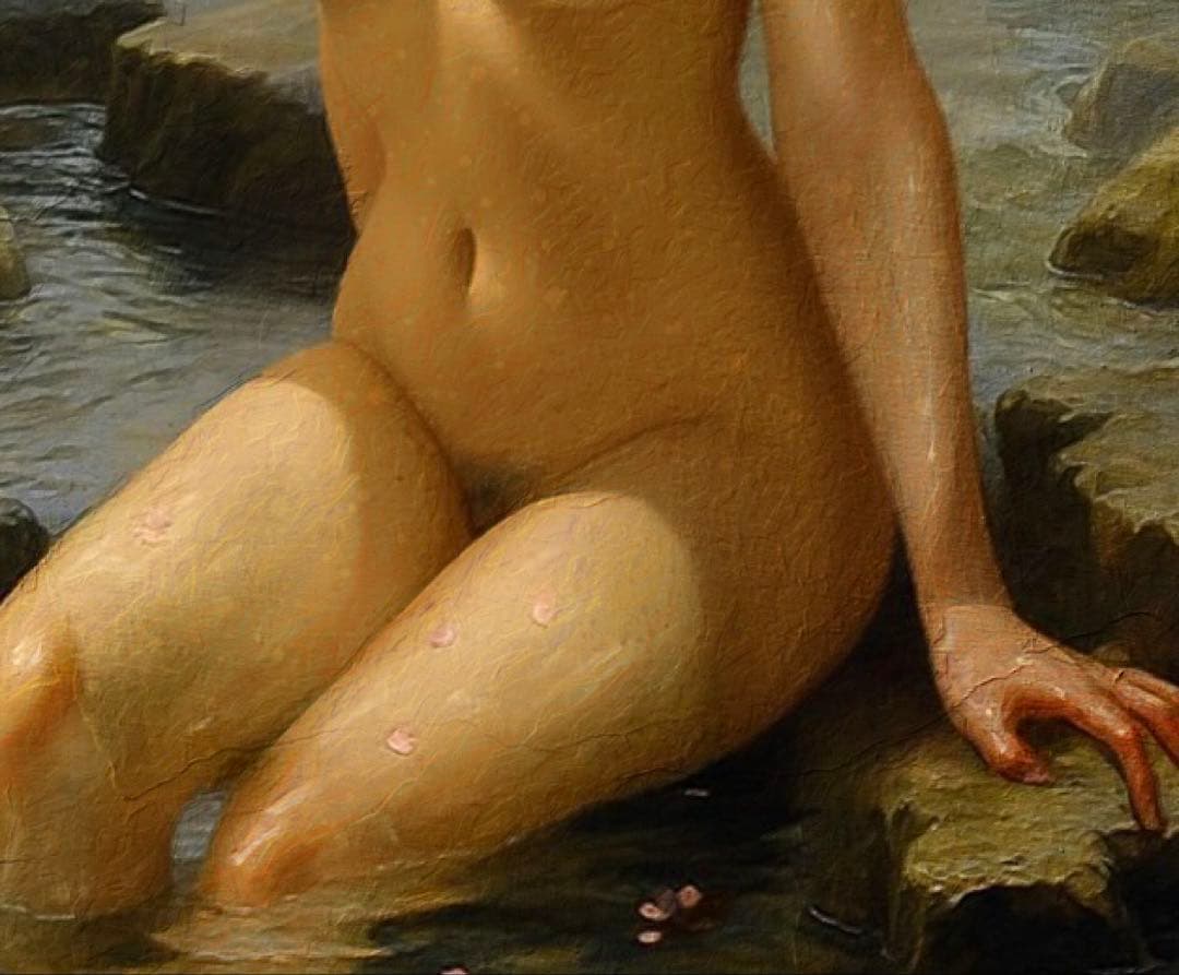 自然と美しい女性の肉体美を取り入れた絵画作品・油絵風アート作品