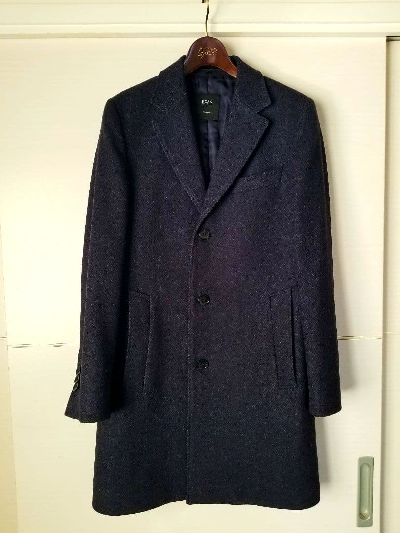 【極美品】ヒューゴボス ウール カシミヤ チェスターコート 本切羽
