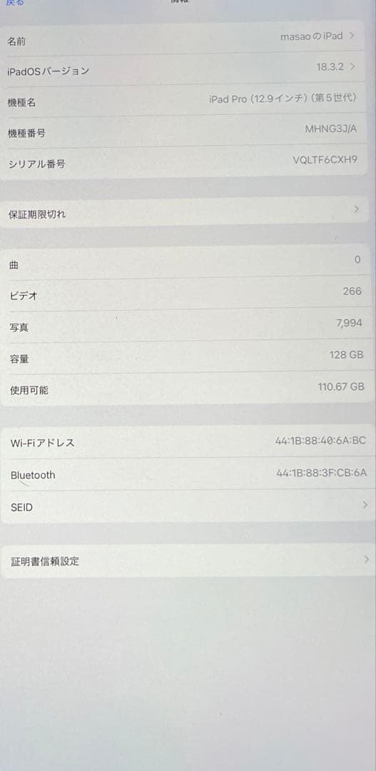iPad Pro (12.9インチ)第五世代