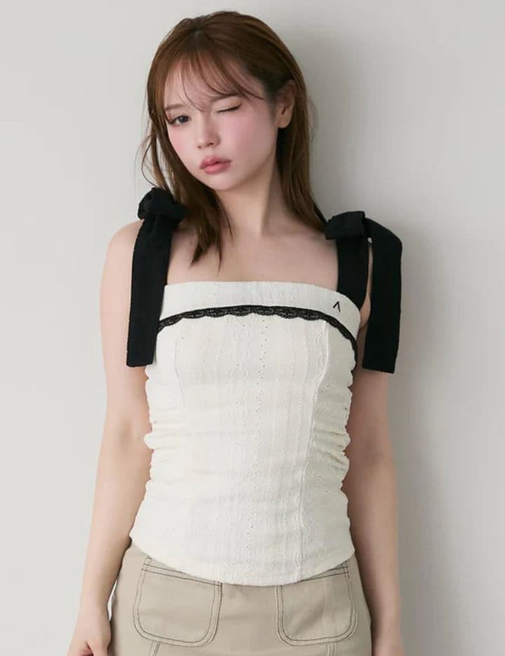 トップス andmary Samantha ribbon tops ivory