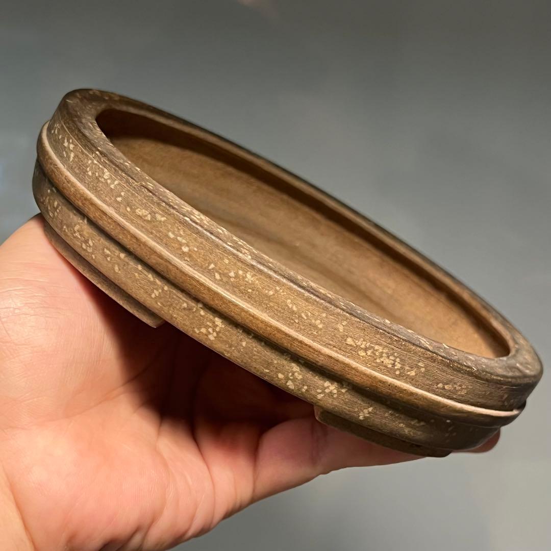 617.平安虹泉 桃花泥楕円鉢 盆栽鉢 小品盆栽 15.8*12.6*3.2cm
