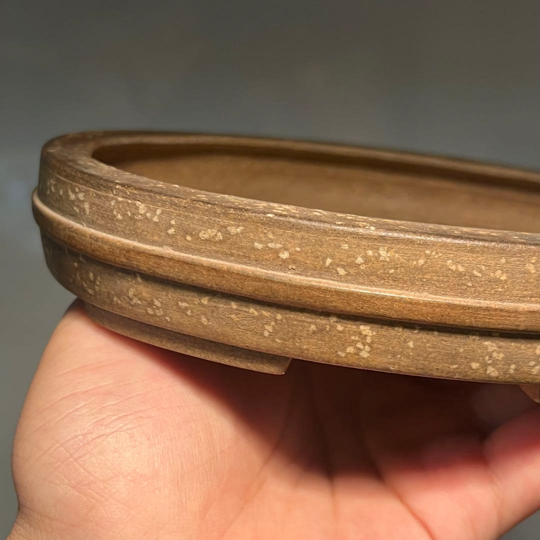 617.平安虹泉 桃花泥楕円鉢 盆栽鉢 小品盆栽 15.8*12.6*3.2cm