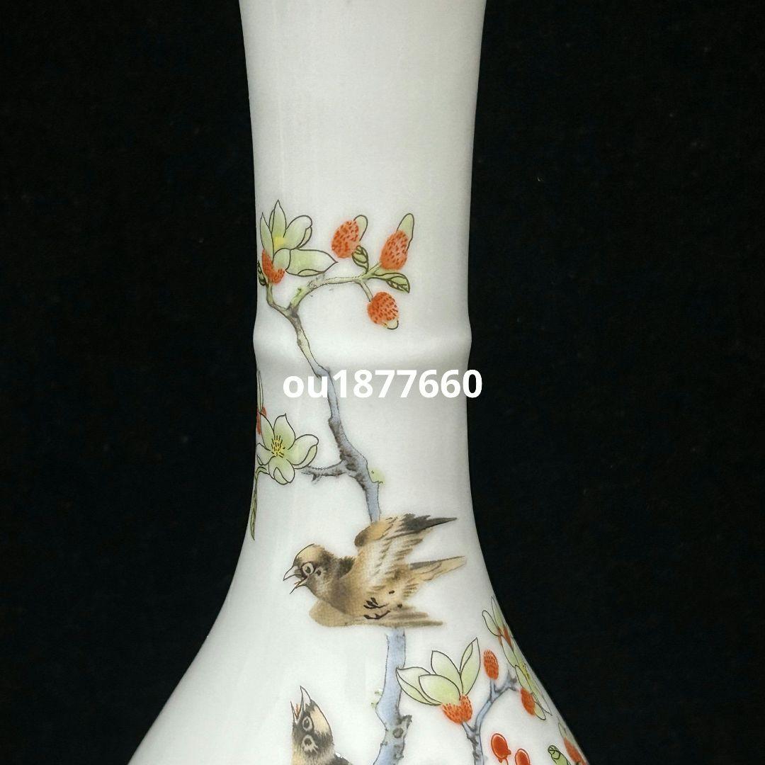 景徳鎮 陶器 粉彩花鳥紋玉壺春瓶 挿花器 装飾品 現代工芸品 美術品 置物