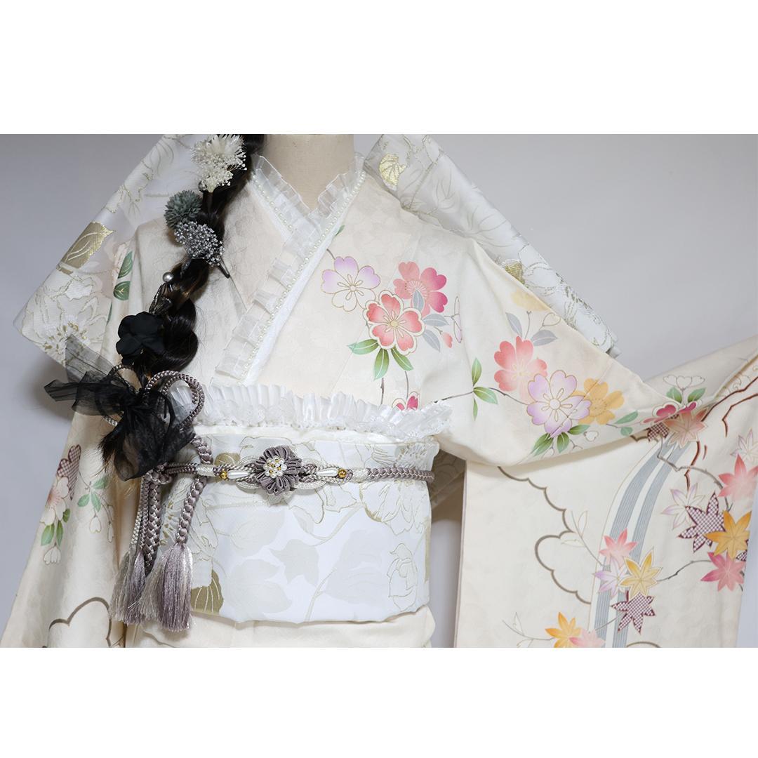 okapi◆ 振袖6点セット ◆170.5cmフルセット正絹白系Ud05