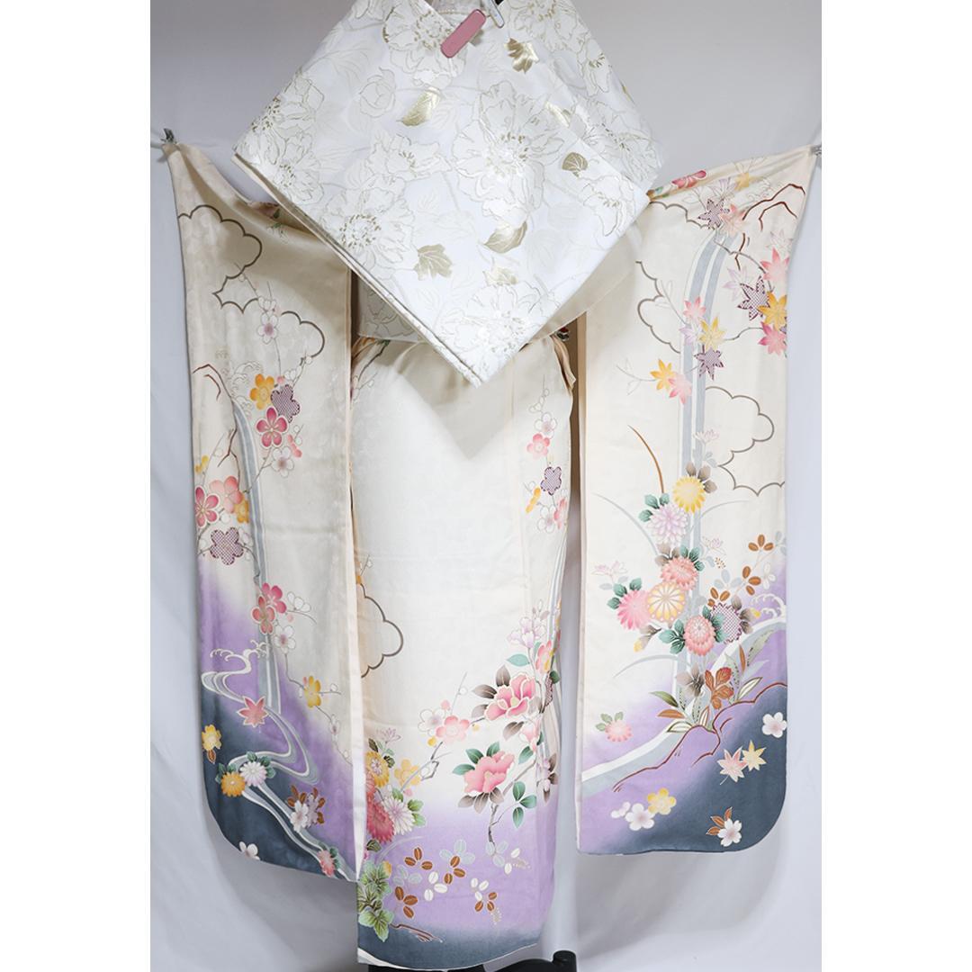 okapi◆ 振袖6点セット ◆170.5cmフルセット正絹白系Ud05