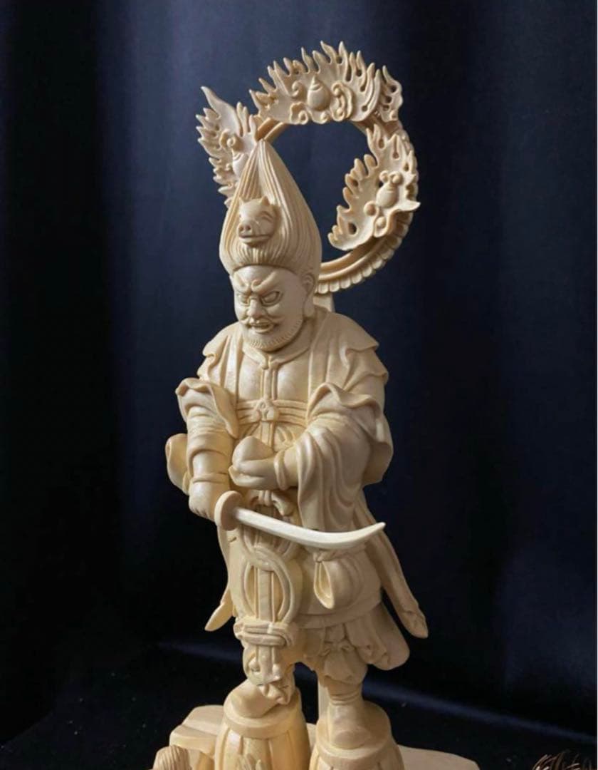 井波彫刻　総檜材　木彫仏像　仏師手仕上げ品　金毘羅権現　金毘羅明王立像