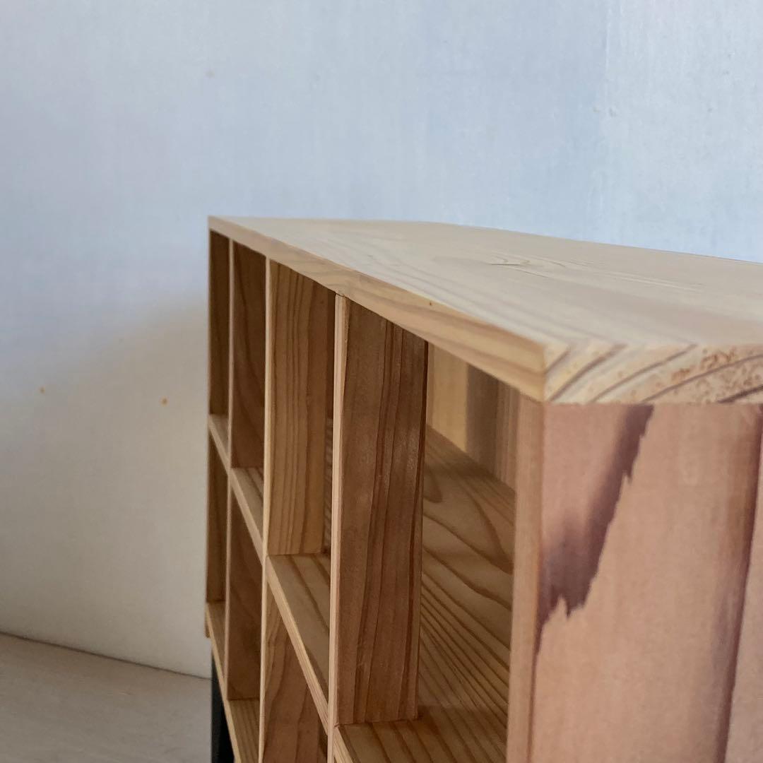 古い木製 オープンラック 鉄脚 木製棚 展示棚