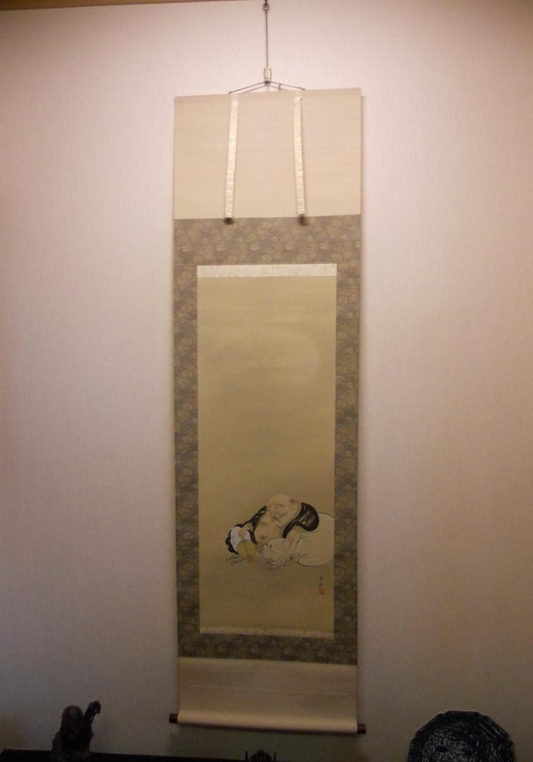 掛け軸 中野京香 『 布袋 』 絹本 希少 軸装 茶道具 掛軸 美品 です。