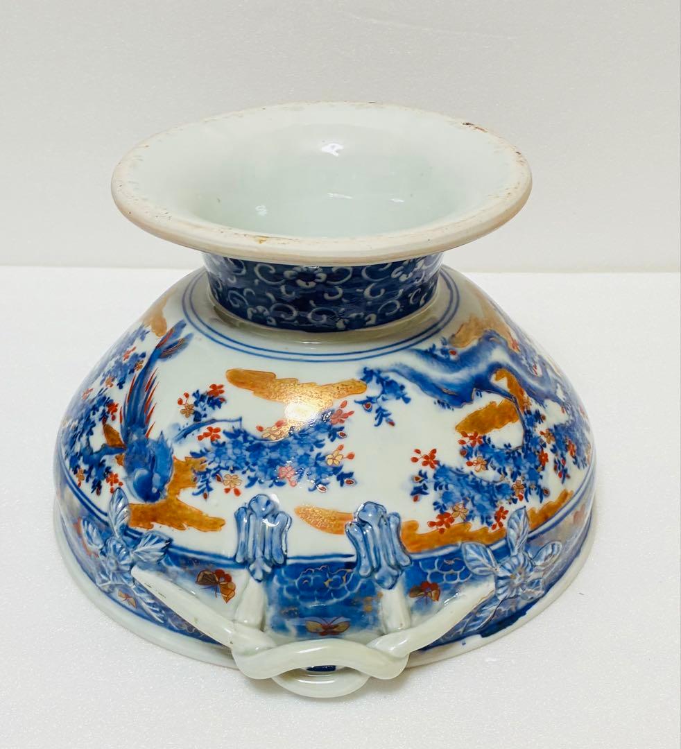 希少 明治有田焼 初代 南里嘉十 染錦上絵金彩花鳥文 スープチューリン