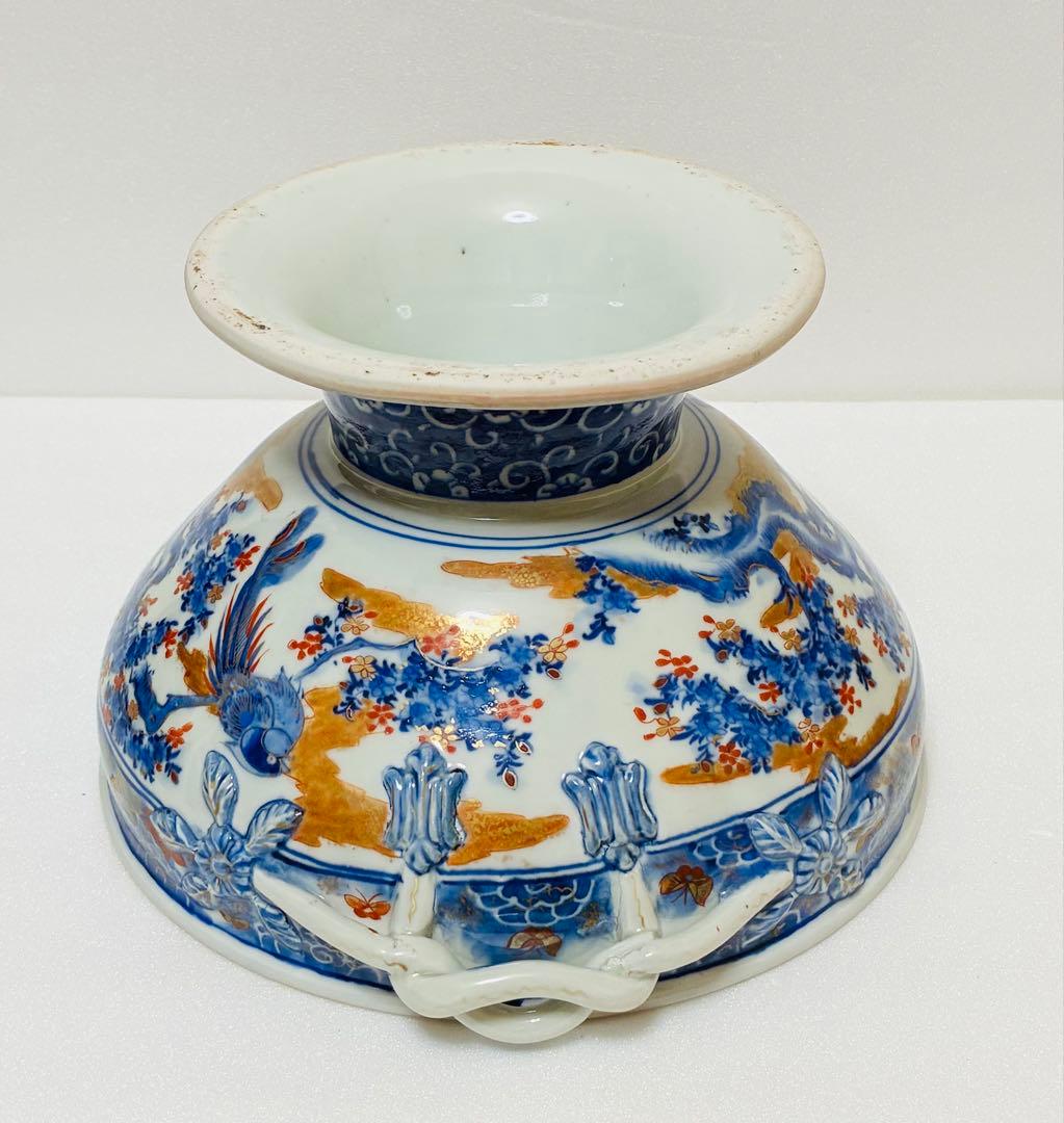 希少 明治有田焼 初代 南里嘉十 染錦上絵金彩花鳥文 スープチューリン