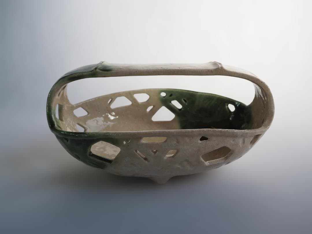 2代伊東陶山造『籠形菓子器』（共箱）