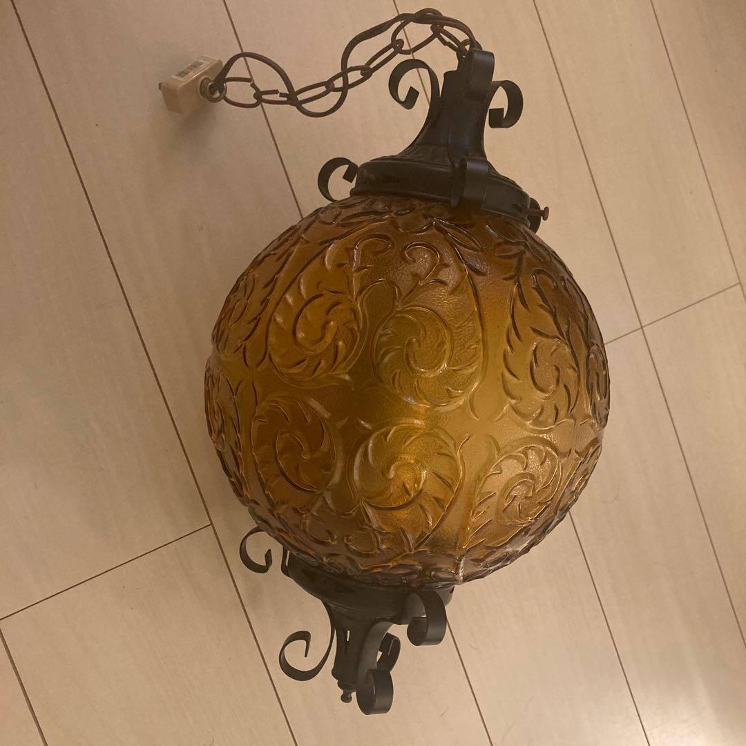 アンバーガラス　ペンダントランプ　ライト　ヴィンテージ アンティーク