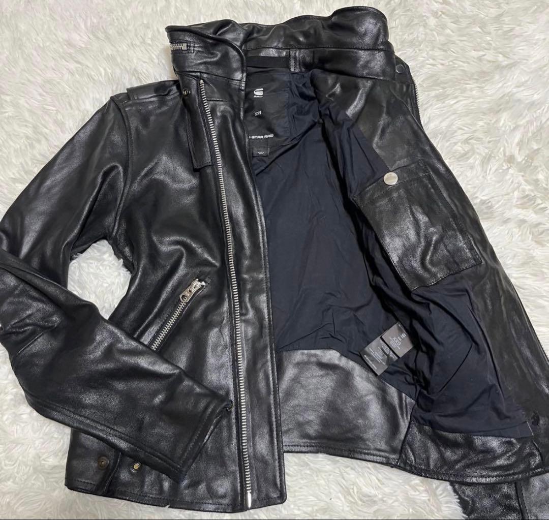 G-STAR RAW シングルライダースジャケット　レザージャケット　牛革　黒
