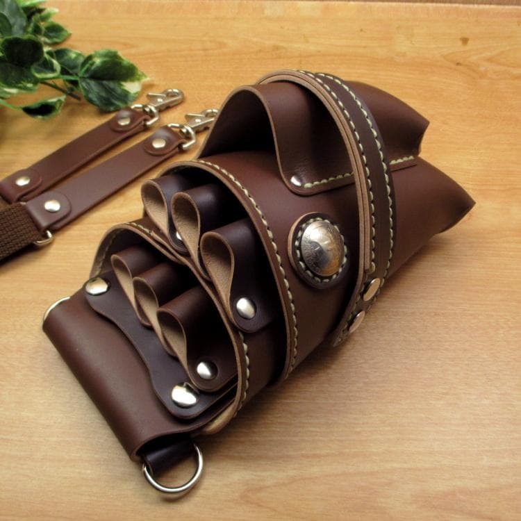 ブラウン　６丁(バリカン用ポケット)本革シザーケース　SCA-241/CBA