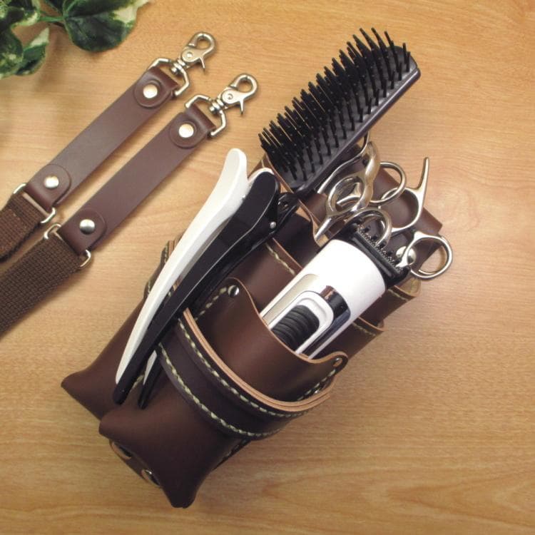 ブラウン　６丁(バリカン用ポケット)本革シザーケース　SCA-241/CBA